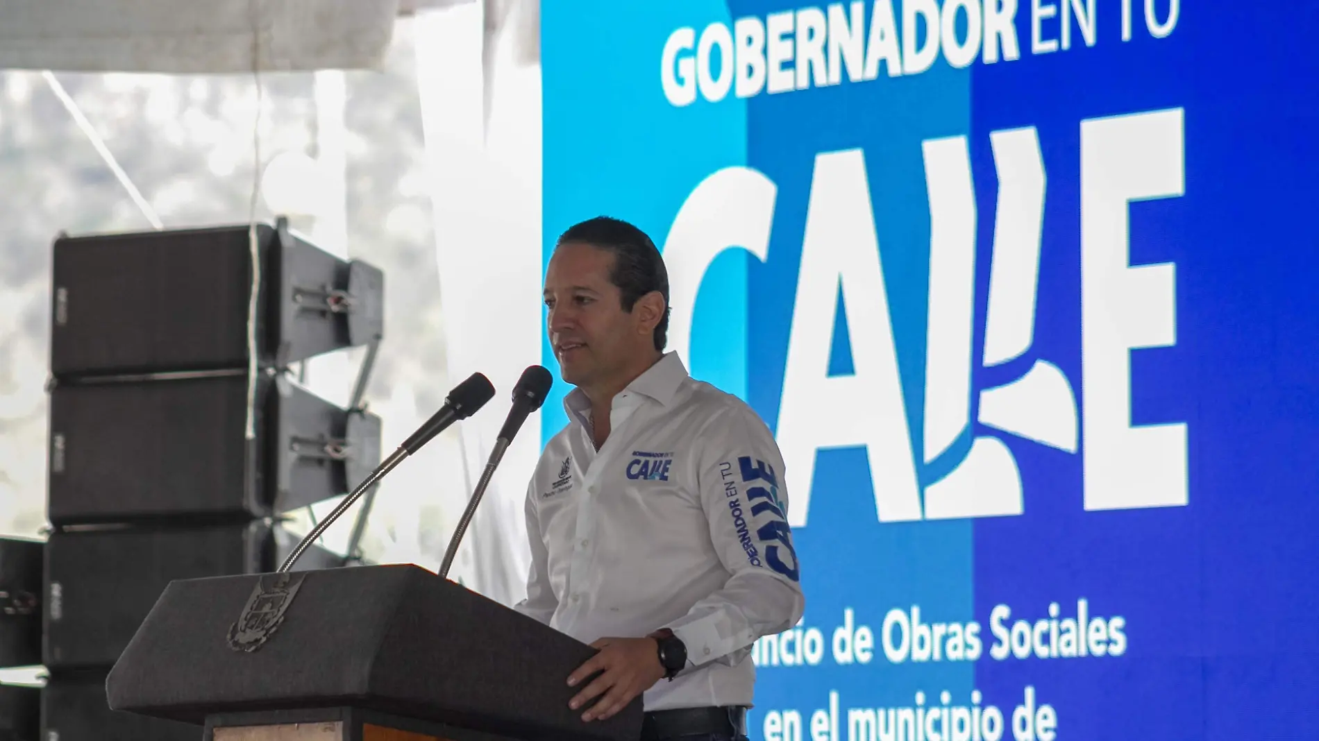 De gira por San Juan del Río, el gobernador realizó anuncio de inversión histórica.  foto César Ortiz.